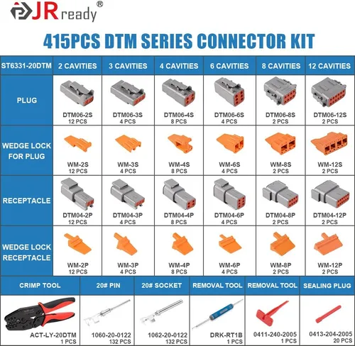 Miniatura 2 de JRready Kit de conectores Deutsch Serie DTM, 2 3 4 6 8 12 pines conectores DTM impermeables grises, herramienta de crimpado Deutsch ACT-LY-20DTM