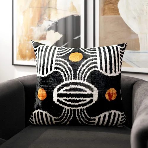 CANVELLO -Exquisita almohada de plumón/cojín: almohadas de plumas elegancia y arte | Almohadas icónicas con diseño Ikat | Seda de terciopelo suave