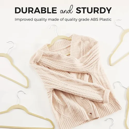 Miniatura 3 de HOUSE DAY - Paquete de 50 perchas de terciopelo premium, perchas antideslizantes de fieltro aterciopelado, perchas resistentes para ropa con gancho