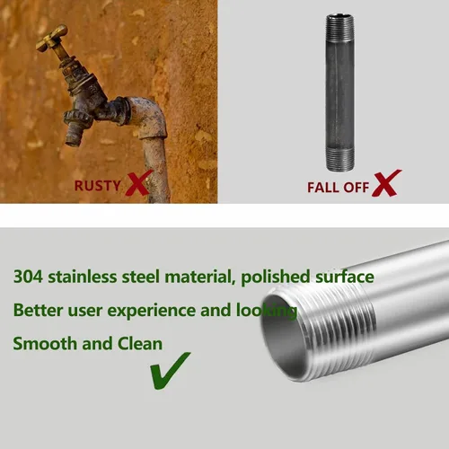 Miniatura 7 de GeilSpace Tubo de acero inoxidable de 1/2 x 4 pulgadas, boquilla de tubo 304 para tuberías y accesorios roscados estándar de 1/2 pulgada, tubo
