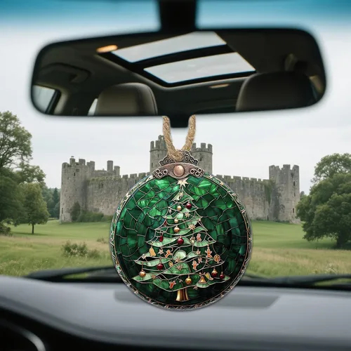 Miniatura 3 de Decoraciones navideñas de vitrales, colgante de campana pequeña para ventana, árbol de Navidad, adornos colgantes retro verde atrapasoles de Verde