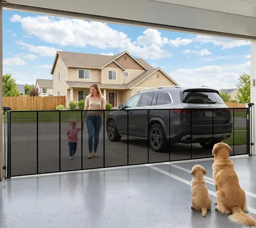 Miniatura 13 de Puerta retráctil para bebés de 55 pulgadas extra ancha, puerta retráctil para perros de 41 pulgadas de alto para escaleras, puertas, terrazas