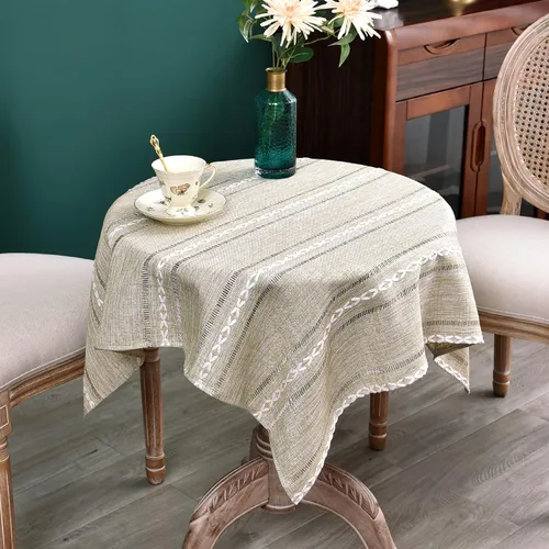 Miniatura 33 de NEWISHER Mantel cuadrado pequeño bordado rústico de 20 x 20 pulgadas, mantel de tela jacquard a rayas lavable para mesa de comedor para mesita
