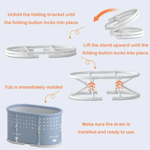 Miniatura 6 de Bañera Portátil Sin Instalación, Bañera Plegable para Adultos, Bañera de SPA Caliente Separada para Cabina de Ducha, Bañeras Plegables de Hielo No