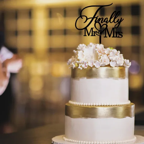 Miniatura 4 de Finally Mr & Mrs - Decoración para tartas, aniversario de boda, despedida de soltera, decoración romántica para tartas (acrílico, negro)