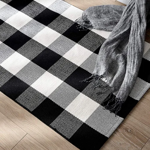 Miniatura 5 de LEVINIS - Felpudo para exteriores 3×2 - Durable y lavable a máquina; alfombra de algodón para porche de granja con diseño a cuadros de búfalo tejido