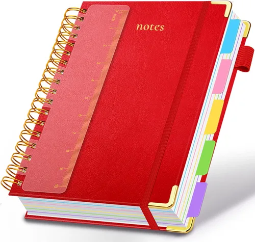 Miniatura 14 de Cuaderno de espiral con tapa dura, de 8 x 10 pulgadas, separadores y divisores extraíbles, 300 páginas, 5 asignaturas, a rayas, de piel sintética