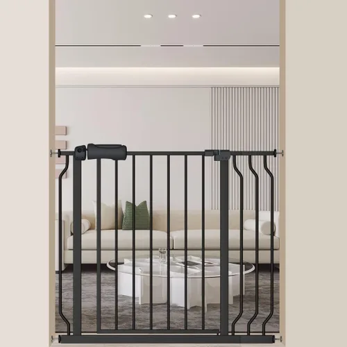 Miniatura 13 de ALLAIBB - Puerta de seguridad extra ancha con montaje a presión para niños, con pasillo para niños pequeños, niños, mascotas y perros, tensión Blanco