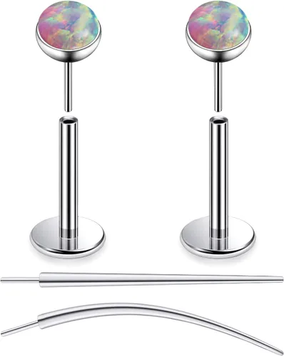 Miniatura 22 de F136 - Aretes de titanio 20/18/16G sin rosca, con parte trasera plana, multicolor, ópalo, nariz, labret Medusa Monroe, piercing con forma cónica