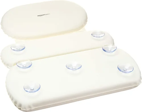 Miniatura 2 de Amazon Basics Almohada para el cuello de la bañera con ventosas, impermeable, 3 paneles, blanco roto