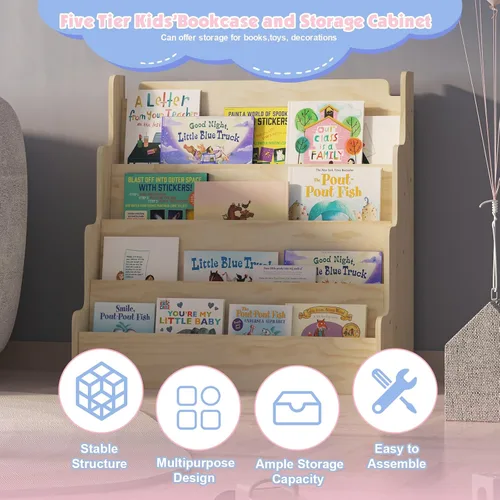 Miniatura 4 de NACHES Estantería Montessori de 4 niveles para niños, estante de madera con diseño festoneado, organizador de juguetes para guardería, dormitorio