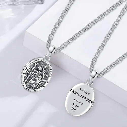 Miniatura 257 de Eusense Saint Necklace Sterling Silver 925 Protection Jewelry for Men Women Patron St Medals Amulet Pendant
