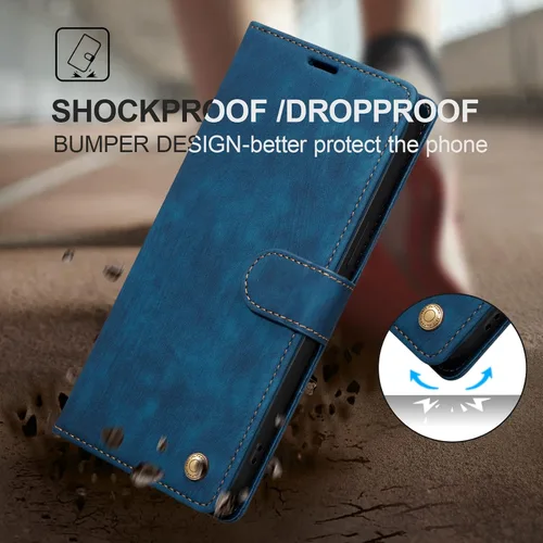 Miniatura 5 de QLTYPRI Funda para iPhone 13, funda de piel sintética con cierre magnético, soporte para tarjetas, función atril, a prueba de golpes, funda Azul