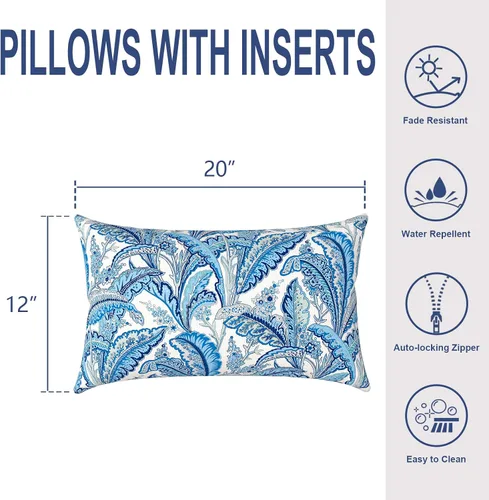 Miniatura 646 de Juego de 2 almohadas para exteriores de 16 x 16 pulgadas, repelentes al agua con interiores, para muebles de patio, hogar, jardín, geometría bohemia