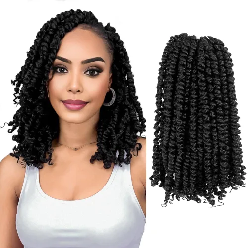 Pelo de Passion Twist, cabello trenzado de estilo Passion Twist de 12 pulgadas, trenzas cortas pretrenzadas de ganchillo jumbo pretrenzado de dos 1#