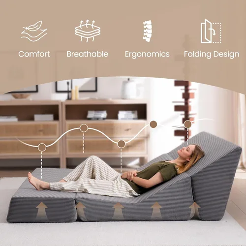 Miniatura 7 de Sofá cama plegable, silla convertible con almohadas, espuma viscoelástica de alto soporte y tela de pana suave, cómodo sofá cama de dos plazas