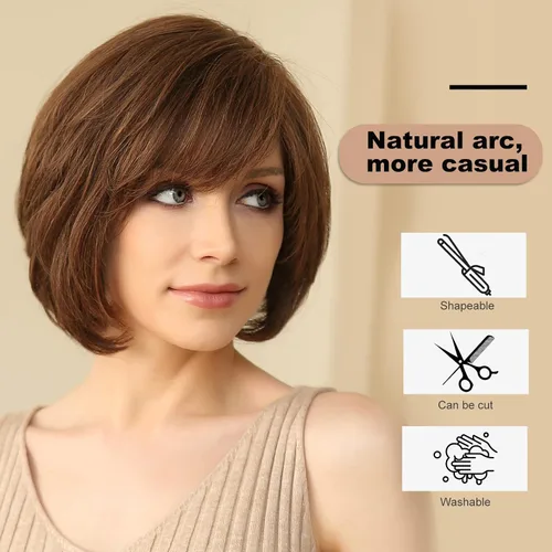 Miniatura 6 de EMMOR Peluca de encaje frontal atada a mano, pelucas de cabello 100% humano para mujer, peluca natural en capas, estilo ondulado diferente