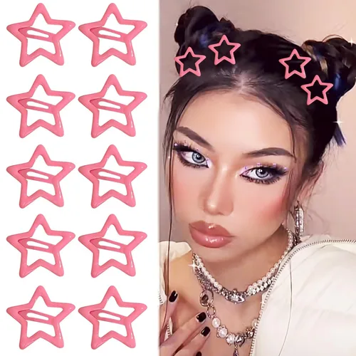 Miniatura 17 de 10 pinzas para el cabello de estrella para niñas, bonitos pasadores de metal con purpurina, accesorios antideslizantes para rave, clip de pelo Y2K