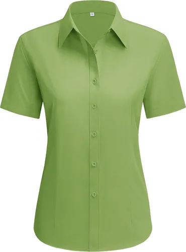 Miniatura 18 de siliteelon Camisas de vestir para mujer, de manga corta, de algodón, camisa con botones abajo, camisa básica con botones arriba, camisas con cuello