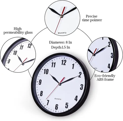 Miniatura 6 de Reloj de pared de cuarzo silencioso de 8 "reloj digital sin tictac 03 Negro