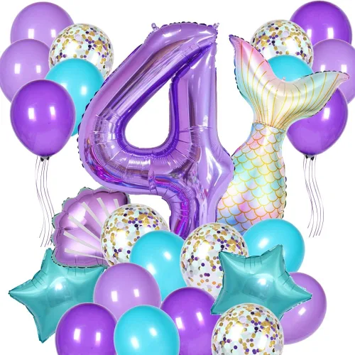 Miniatura 7 de Decoraciones de cumpleaños de sirena, kit de globos de cola de sirena, decoración de fiesta para niñas de 1 año (Número 1)