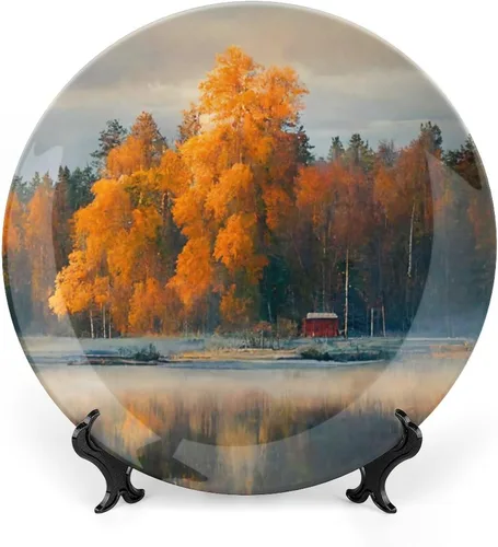 Miniatura 17 de Platos decorativos de Acción de Gracias para decoración del hogar, temporada de otoño de Japón, árboles de arce, ríos y barcos, bandeja decorativa
