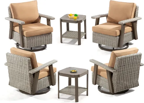 Miniatura 15 de Joyside Silla de patio con mesa auxiliar, juego de muebles de mimbre para patio, 2 piezas, silla mecedora giratoria de 360 grados para exteriores
