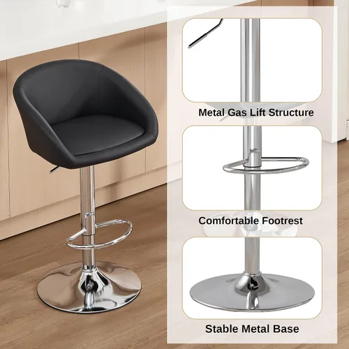 Miniatura 5 de Juego de 2 Taburetes de Bar, Taburetes de Bar Giratorios de Terciopelo Modernos Ajustables en Altura de Mostrador, Silla de Isla con Base de Metal