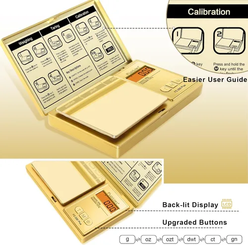 Miniatura 2 de Fuzion - Báscula digital de bolsillo en gramos con precisión de 0,01 gramos, chapado en oro y titanio, báscula digital de 200 g, báscula pequeña