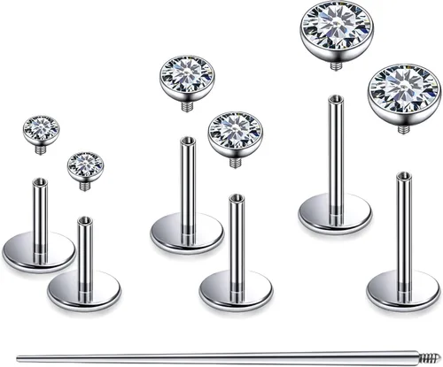 Miniatura 10 de F136 - Aretes de titanio 20/18/16G con rosca interna, con parte trasera plana, aros para nariz, labio, Medusa Monroe, labret de 6/8/0.394 in, barra