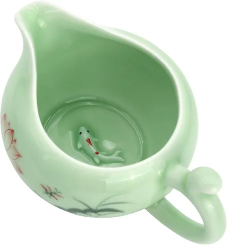 Miniatura 2 de DELIFUR Celadon Juego de té de porcelana hecho a mano con tema de loto, tetera de porcelana cubierta taza de té Gongdao taza de China