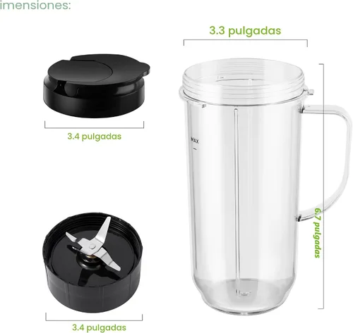 Miniatura 3 de 5 tazas de licuadora Magic Bull, taza alta de 22 onzas con tapa abatible para llevar, hoja cruzada, piezas de repuesto de licuadora, taza con mango