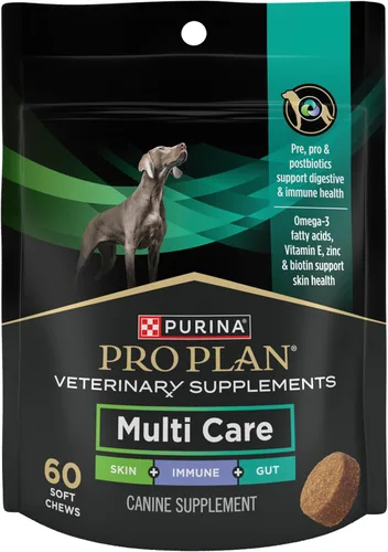 Purina Pro Plan - Suplementos veterinarios masticables caninos de cuidado múltiple para perros, con Omega 3, apoya la salud de la piel, el sistema