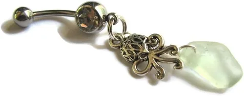 Miniatura 3 de Octopus Belly Button Ring with Light Seafoam Sea Glass Charm