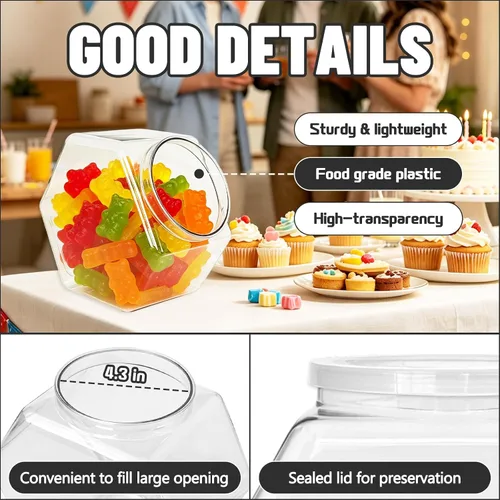 Miniatura 3 de Woozettn 2 Pack Plastic Cookie Jars,1 Gallon Hexagon Candy Jars with Lid,Clear Hexagon Containers for Kitchen,Office,Dry Food,Snacks,Craft,Laundry