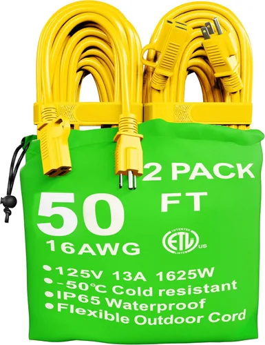 Miniatura 44 de HUANCHAIN Cable de extensión para interiores y exteriores, 50 pies, impermeable, calibre 16/3, flexible, resistente, cable de extensión para Amarillo