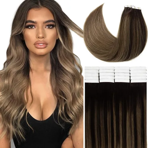 Miniatura 39 de Loxxy Extensiones adhesivas de cabello humano de 12 pulgadas, extensiones de cabello humano real color negro azabache, con cinta adhesiva de trama