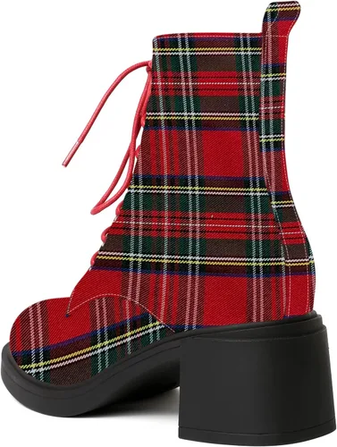 Miniatura 104 de ROSERWISH Botas altas de tacón bajo y grueso para mujer, con cordones, cómodas, modernas, con puntera redonda, de 2.5 pulgadas