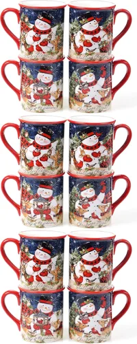 Miniatura 7 de Magic of Christmas - Tazas de muñeco de nieve de 16 onzas, juego de 4 tazas festivas con escenas de animales de invierno caprichosas, perfectas
