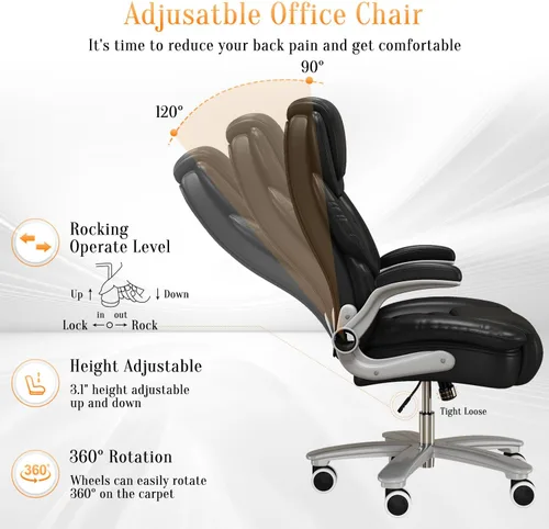 Miniatura 7 de Silla de oficina ejecutiva, sillas de oficina grandes y altas para personas pesadas, asiento ancho de 400 libras, silla de oficina de cuero