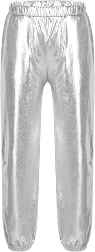 Miniatura 3 de Manyakai Pantalones de baile metálicos brillantes para niños y niñas, leggings atléticos, hip hop, ropa de baile callejero