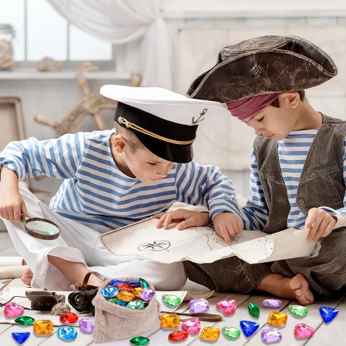 Miniatura 5 de Vellibring 180 piezas de juguetes de gemas del tesoro pirata, acrílico falso, gemas brillantes, juguetes coloridos de playa, joyas piratas, juguetes