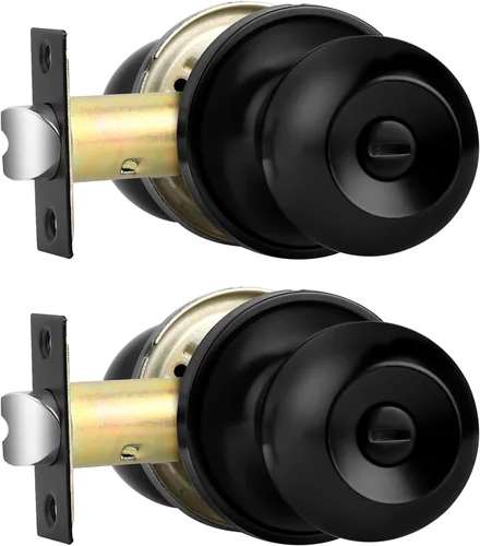 Miniatura 15 de Probrico Cerraduras de puerta de privacidad estilo bola redonda, pomos de puerta interiores negro mate para dormitorio y baño, pomos de puerta sin