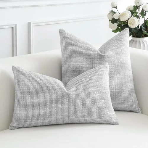 Miniatura 6 de OTOSTAR Juego de 2 fundas de almohada de lino cuadradas decorativas de 20 x 20 pulgadas para decoración del hogar, sofá, dormitorio, automóvil, Gris