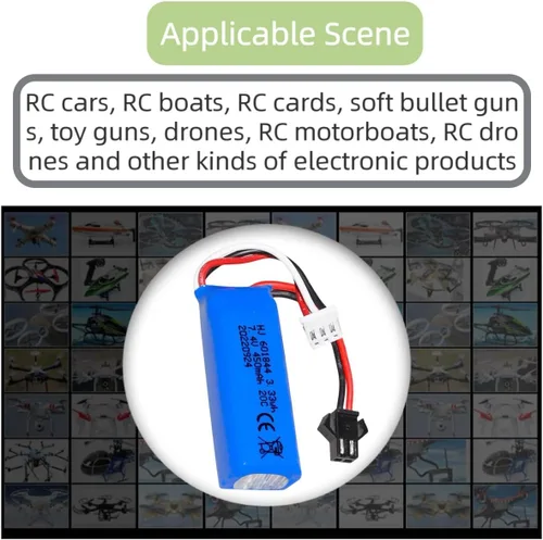 Miniatura 4 de Paquete de 2 baterías de iones de litio de 7.4 V 450 mAh 20C RC para WLtoys K969 K979 K989 K999 P929 P939 RC Car RC Boat con junta SM-2P y cable