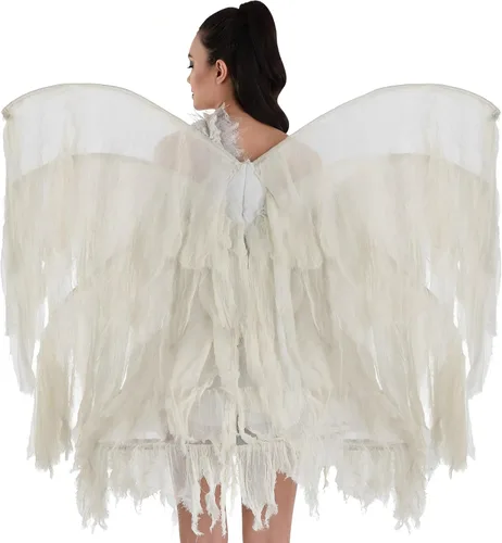 White Linen - Alas fantasmales desgastadas – 34 x 36 pulgadas, 1 pieza – Diseño elegante, único y atemporal – Perfecto para eventos temáticos y