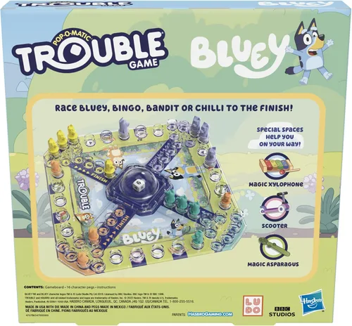 Miniatura 2 de Hasbro Gaming Trouble: Juego de Mesa Edición Bluey para Niños, 2-4 Jugadores, Corre con Bluey, Bingo, Bandit o Chilli hasta la Meta, Edades 5 y Más