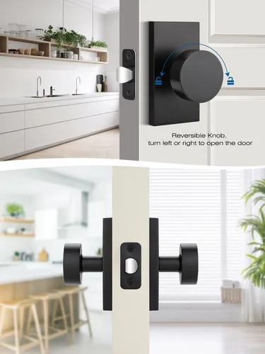 Miniatura 4 de EHOMEWARE Paquete de 2 pomos para puerta de paso para interiores, pomos de puerta negros para armario/pasillo, manija de puerta redonda sin