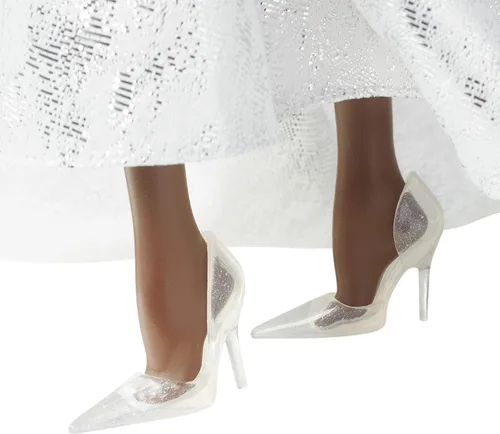 Miniatura 5 de Barbie Signature 2021 - Muñeca navideña (12 pulgadas, cabello trenzado moreno) en vestido plateado, con soporte para muñeca y certificado