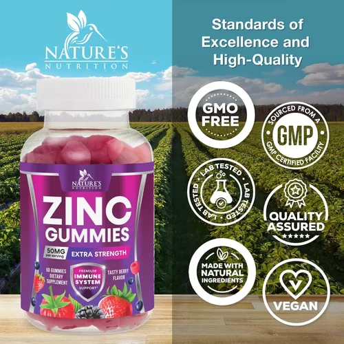 Miniatura 4 de Gomitas de zinc – 50 mg de zinc por porción, gomitas de apoyo inmunológico para la piel y los huesos – Antioxidante masticable de alta calidad